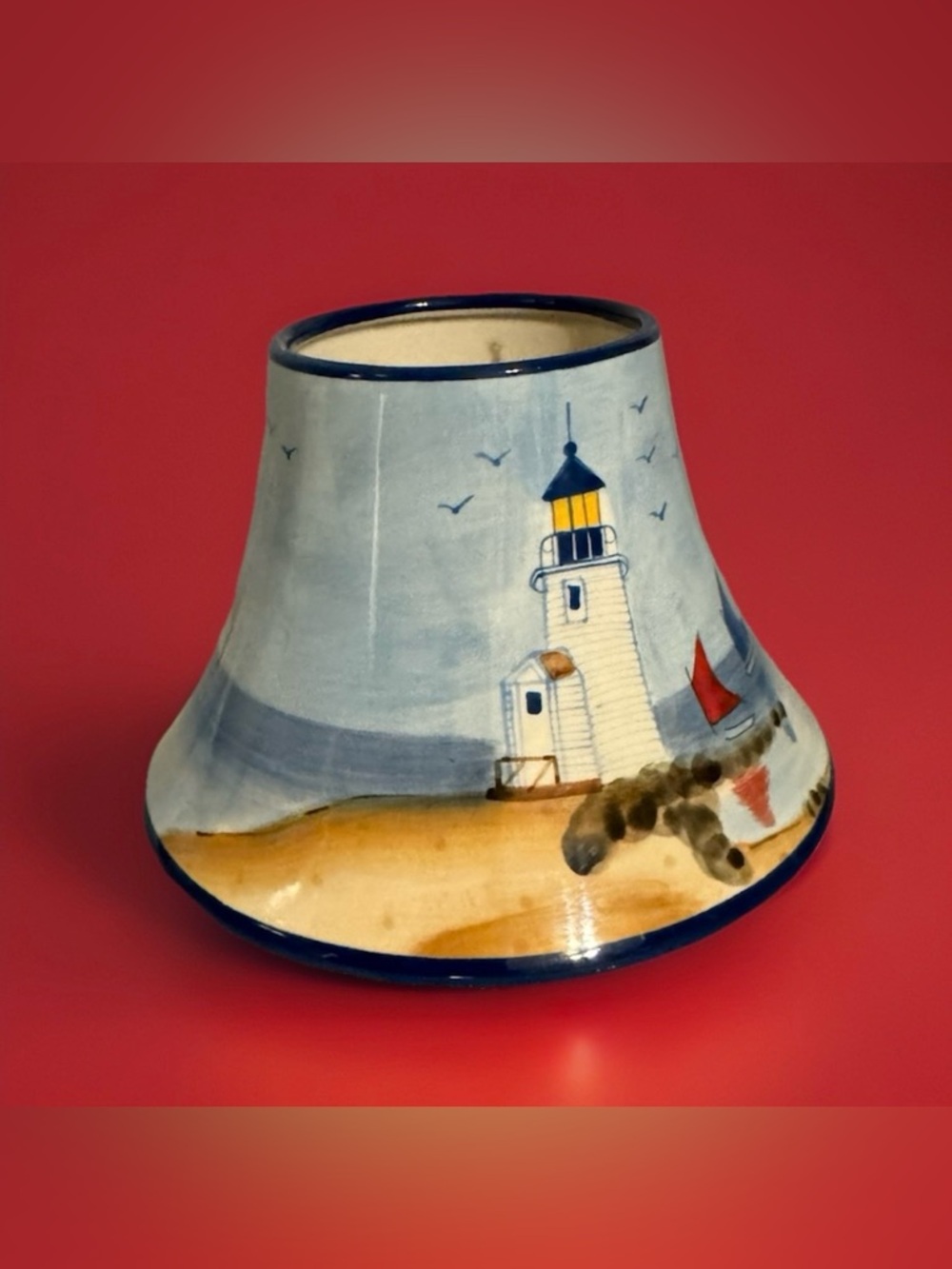 Yankee Candle Hand-Painted Lighthouse Ceramic Shade - Blue, White, Yellow, Red